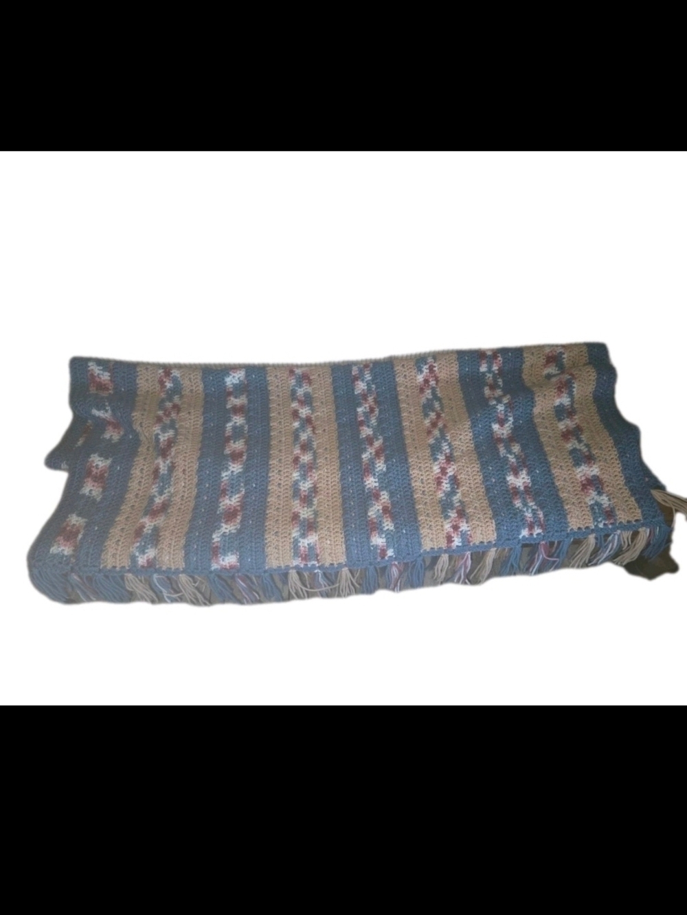 Throw Blanket Hand Crocheted with Fringe Throw Approximately 42 x 64